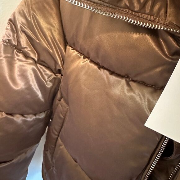 7 For All Mankind Puffer Jacket Size L Cropped Metallic Satin NWT - Picture 5 of 6